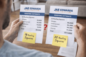 Homeowner comparing two roofing estimates