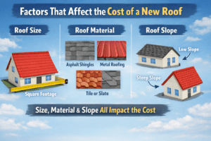 Factors that affect the cost of a new roof including size, material, and slope