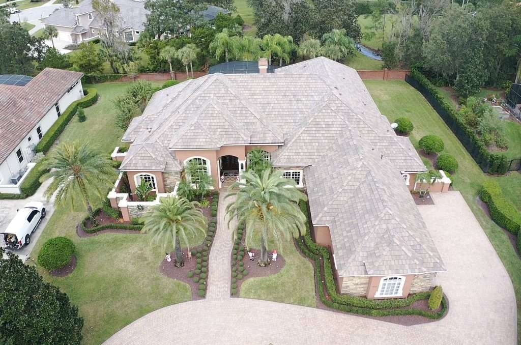 Residential home with a new roof installed
