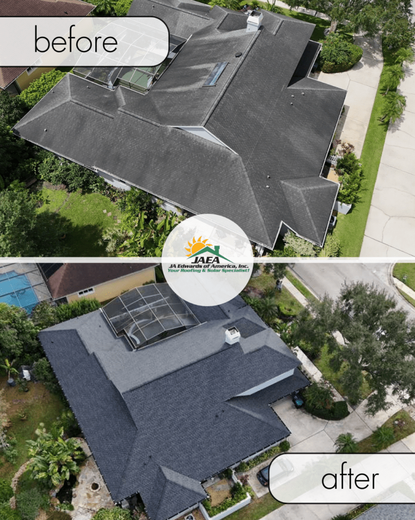 Before and After of a roof replacement in Orlando-FL