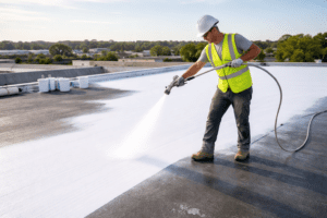 Man applying roofing coating