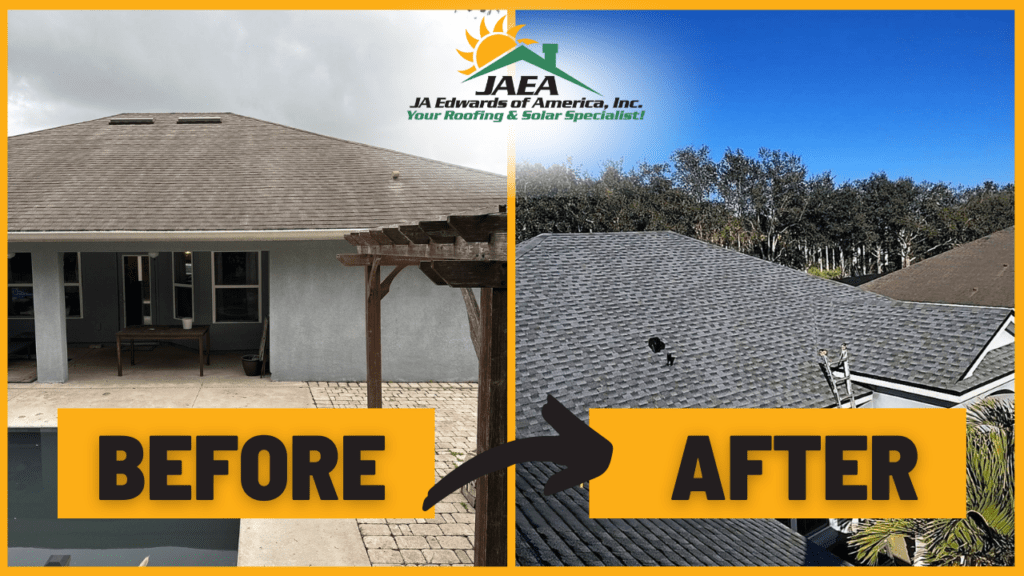 Before and After of a roof replacement in Port St. Lucie