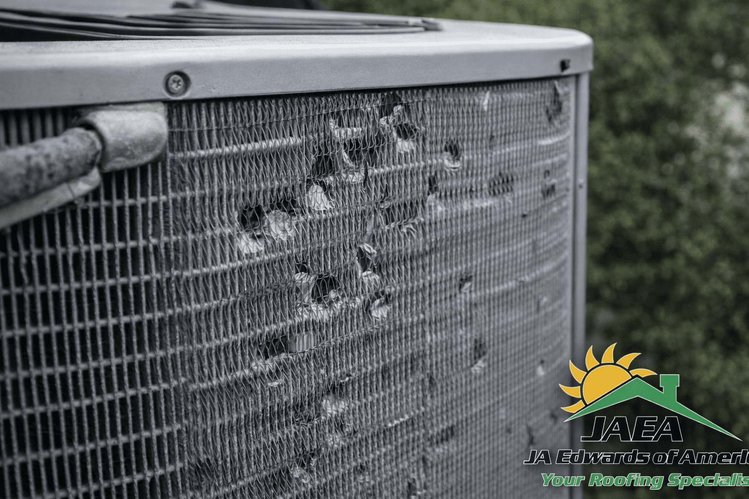 AC unit with hail damage on fins