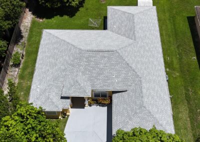 A aerial image of a shingle roof in jacksonville by JA Edwards of America