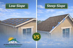 An image comparing low-slope and steep-slope roof