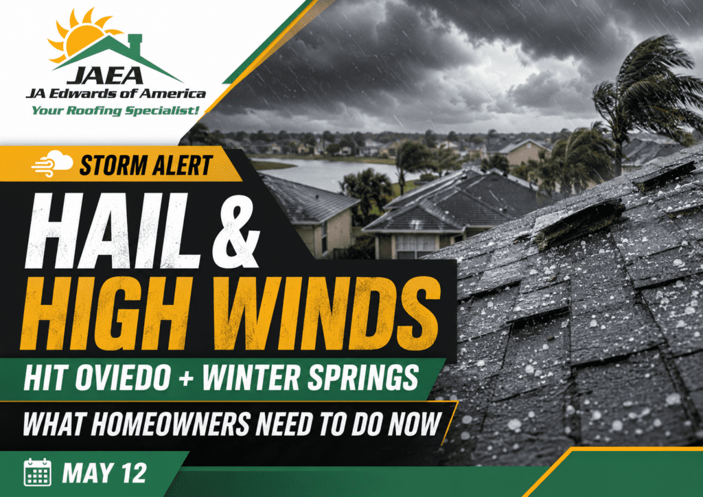 Hail and Winds hit oviedo and winter springs new by JA Edwards of America